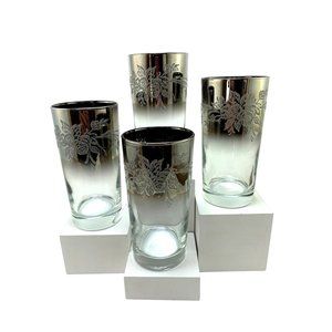 Mid Century Dorothy Thorpe Queens Lusterware Silver Fade Rim Rose Tumblers.